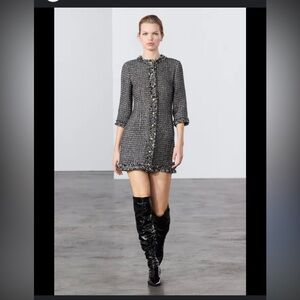 Zara ZW Collection Elegant Gray Tweed Dress size Medium NWT